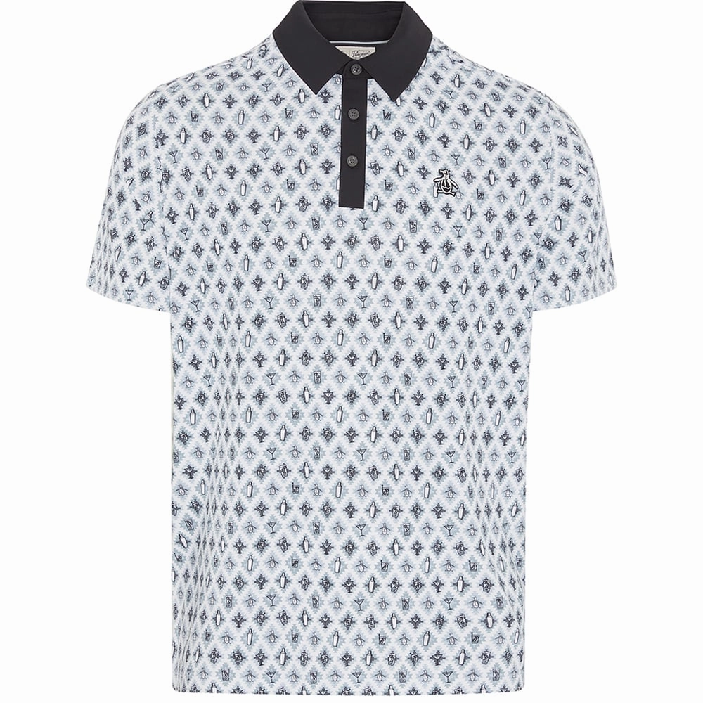 Anti Pilling Finish Original Penguin All-Over Atomic Cocktail Print Polo Shirt - Caviar