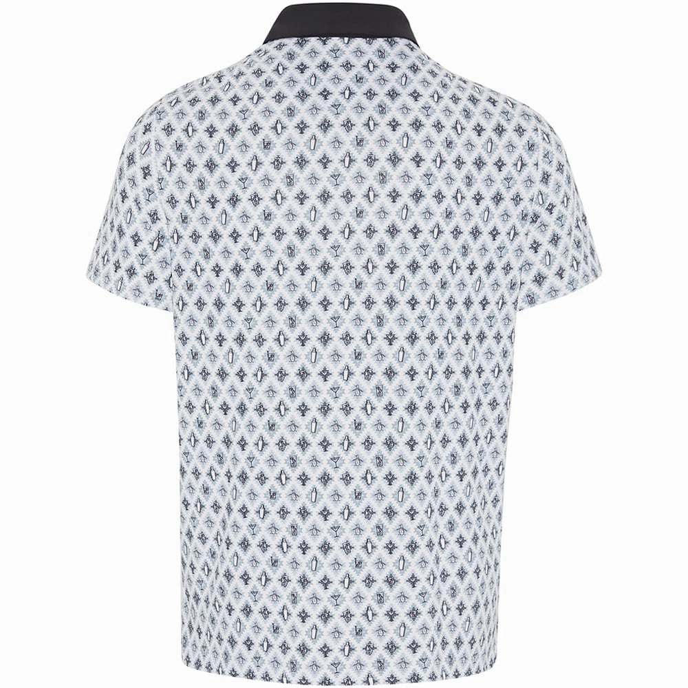 Original Penguin All-Over Atomic Cocktail Print Polo Shirt - Caviar Reinforced Hems Minimalistic Wear