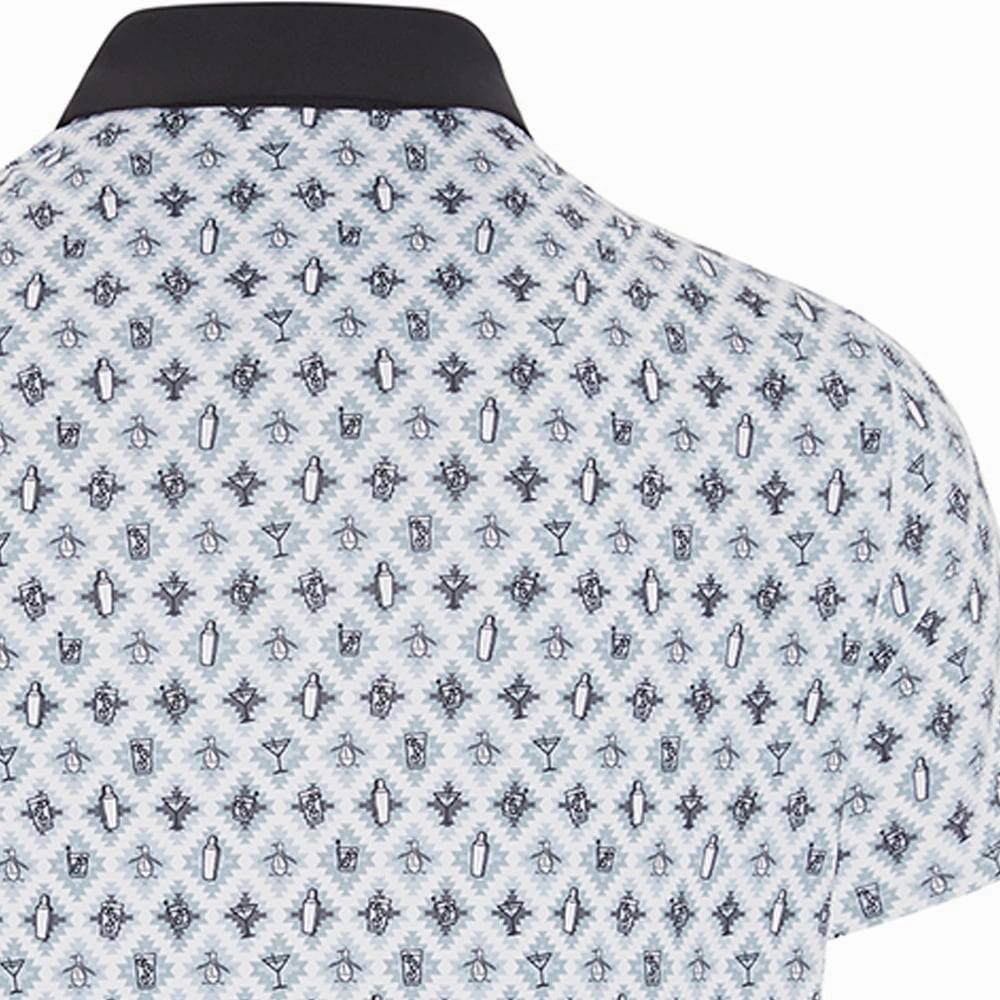 Original Penguin All-Over Atomic Cocktail Print Polo Shirt - Caviar Seasonal Casual Tagless Neckline