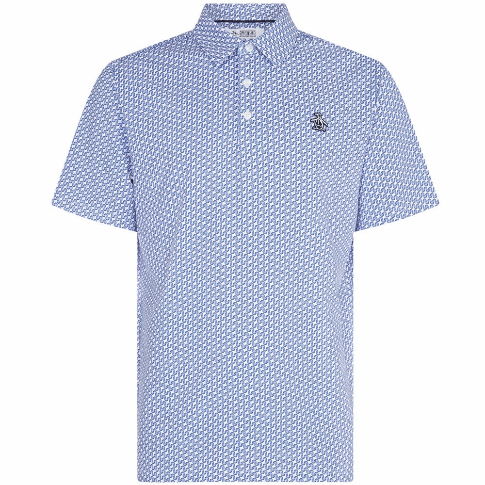 Original Penguin All Over Heritage Geo Print Polo Shirt - Amparo Blue EcoConscious Processing