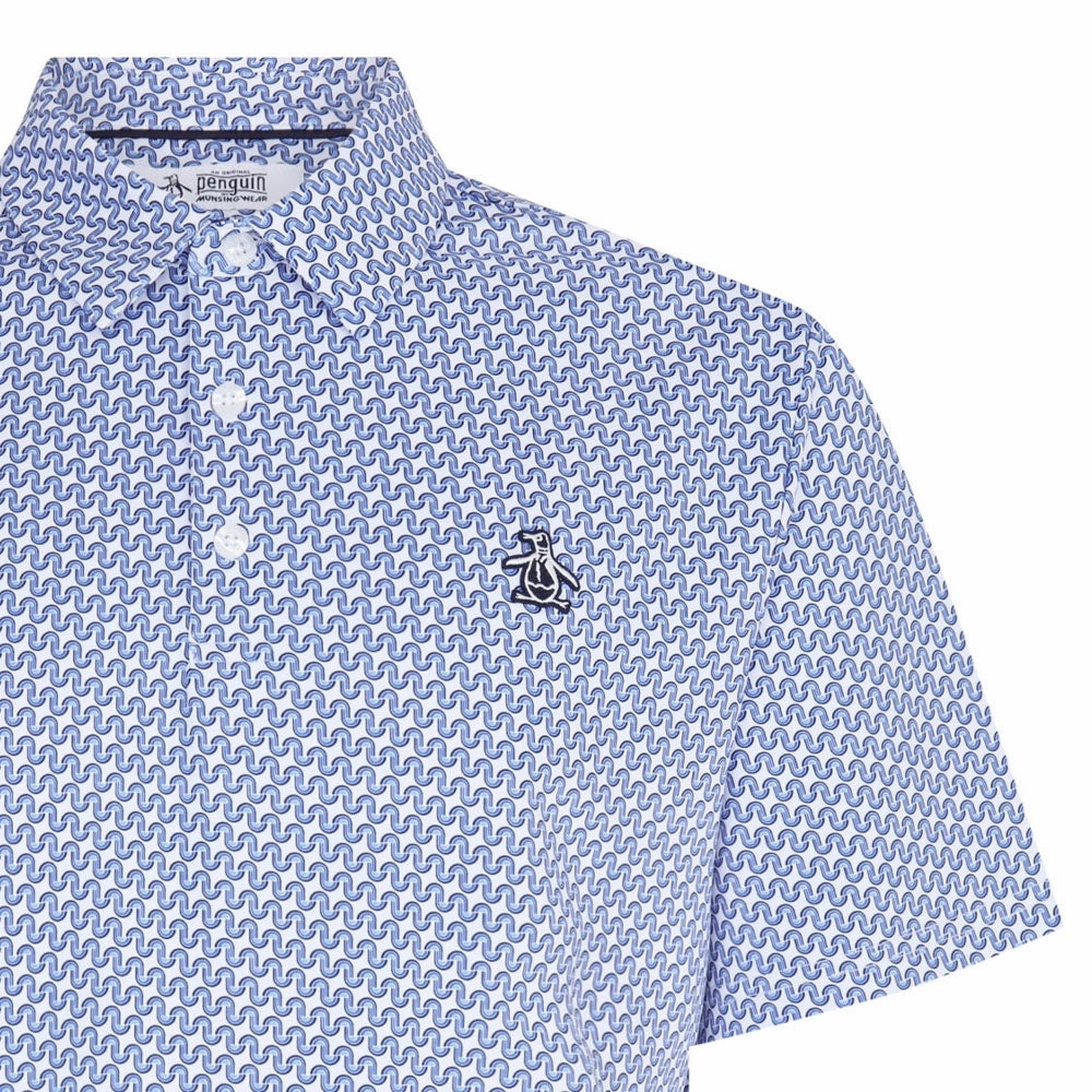 Original Penguin All Over Heritage Geo Print Polo Shirt - Amparo Blue Durable Knitwear Recycled Polyester