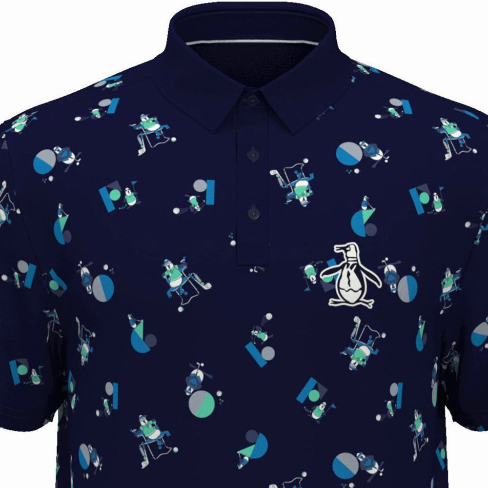 Original Penguin All Over Memphis Print Polo Shirt - Black Iris Job Interview Pocket Design