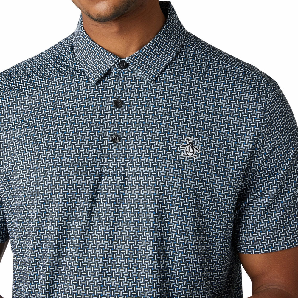 Cozy Vibe Wear Heather Texture Finish Original Penguin All Over Micro Pinball Flipper Polo Shirt - Caviar