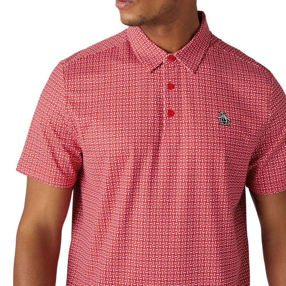 Original Penguin All Over Micro Pinball Flipper Polo Shirt - Poinsettia Sophisticated Casual Garment Washed Texture