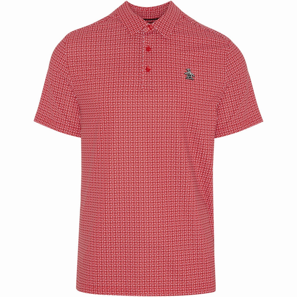 Relaxed Comfort Fit Classic Crew Neck Original Penguin All Over Micro Pinball Flipper Polo Shirt - Poinsettia