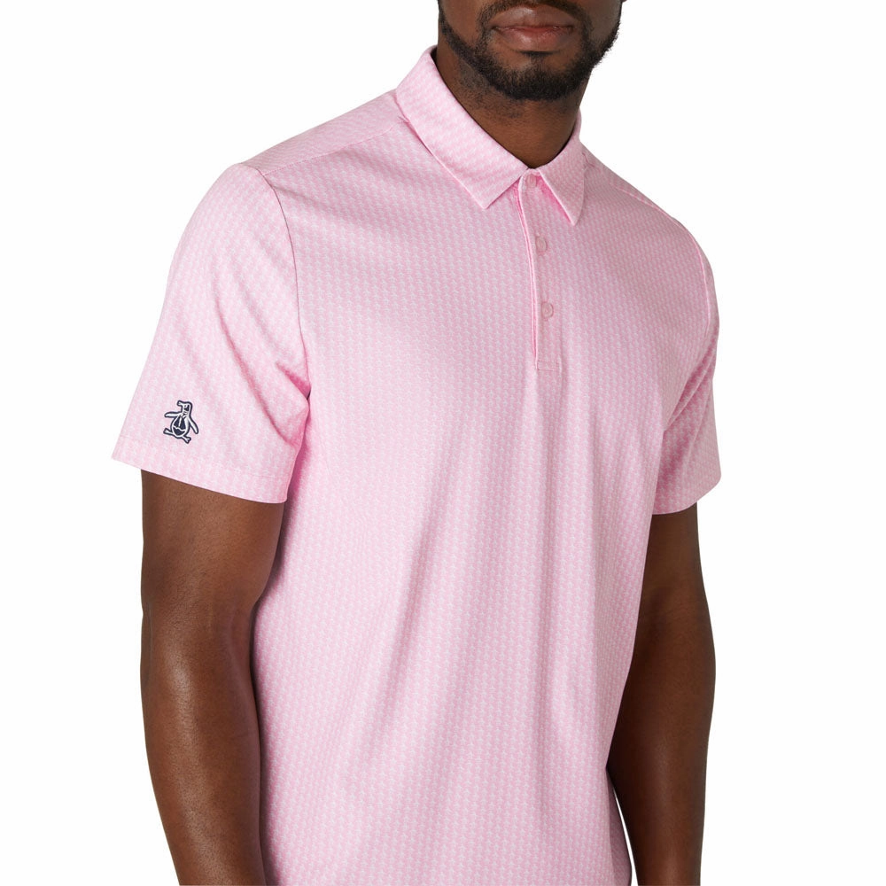Moisture Management Fabric Timeless Layer Original Penguin All Over Pete Print Sleeve Polo Shirt - Gelato Pink