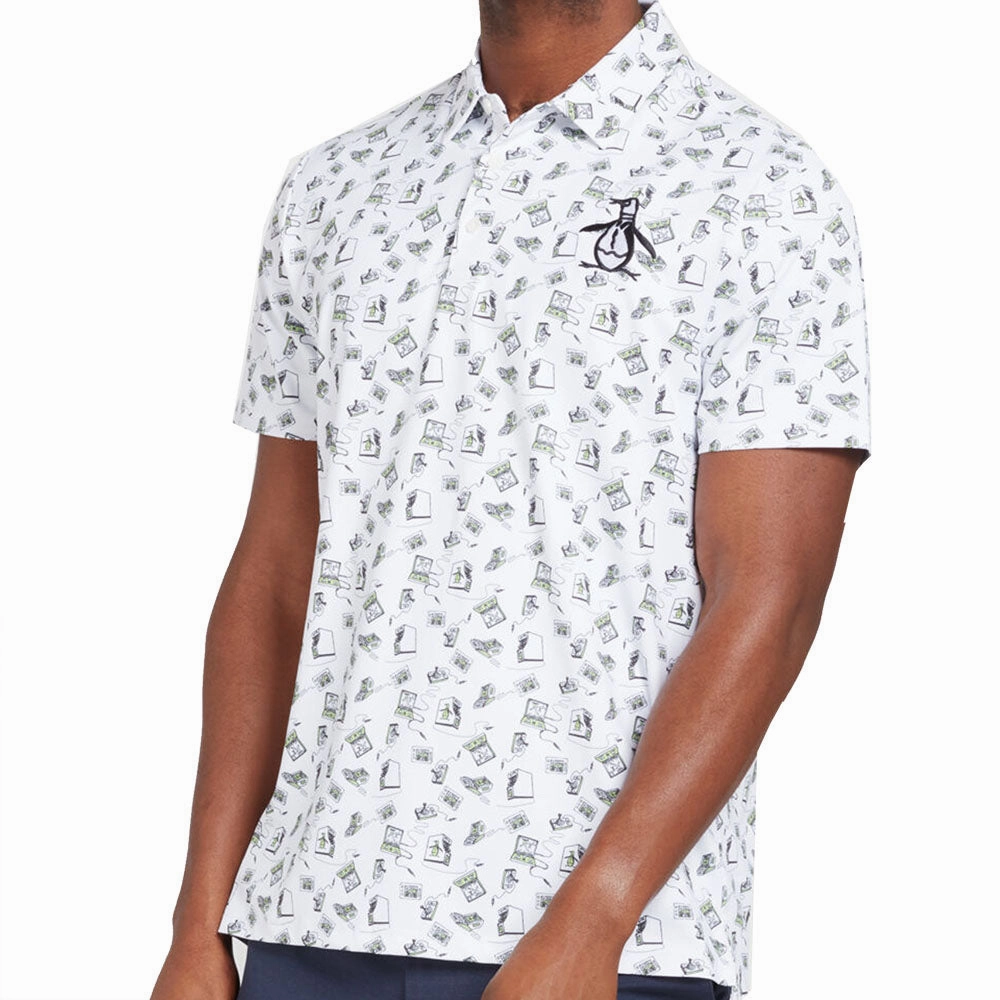 Minimalistic Wear Garment Dyed Original Penguin All Over Retro Arcade Polo Shirt - Bright White