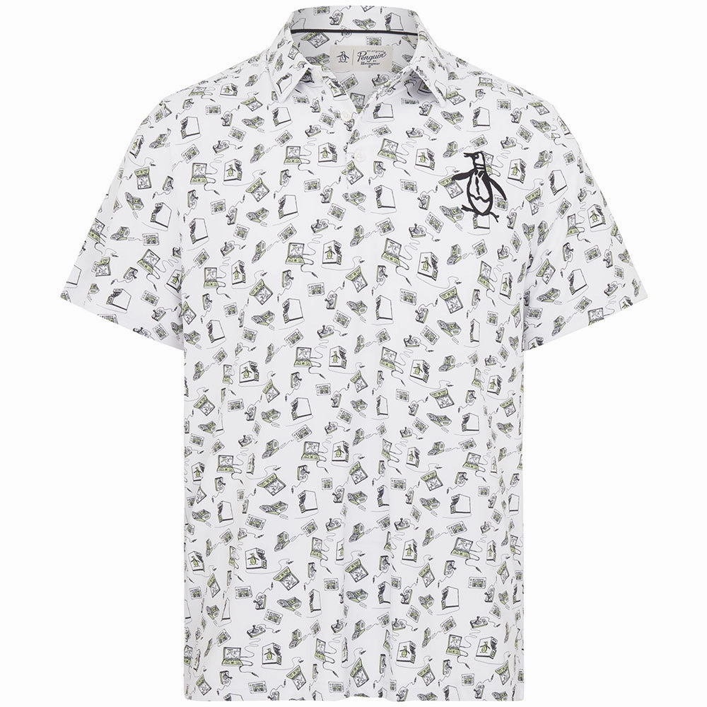 Original Penguin All Over Retro Arcade Polo Shirt - Bright White Loose fitting comfort