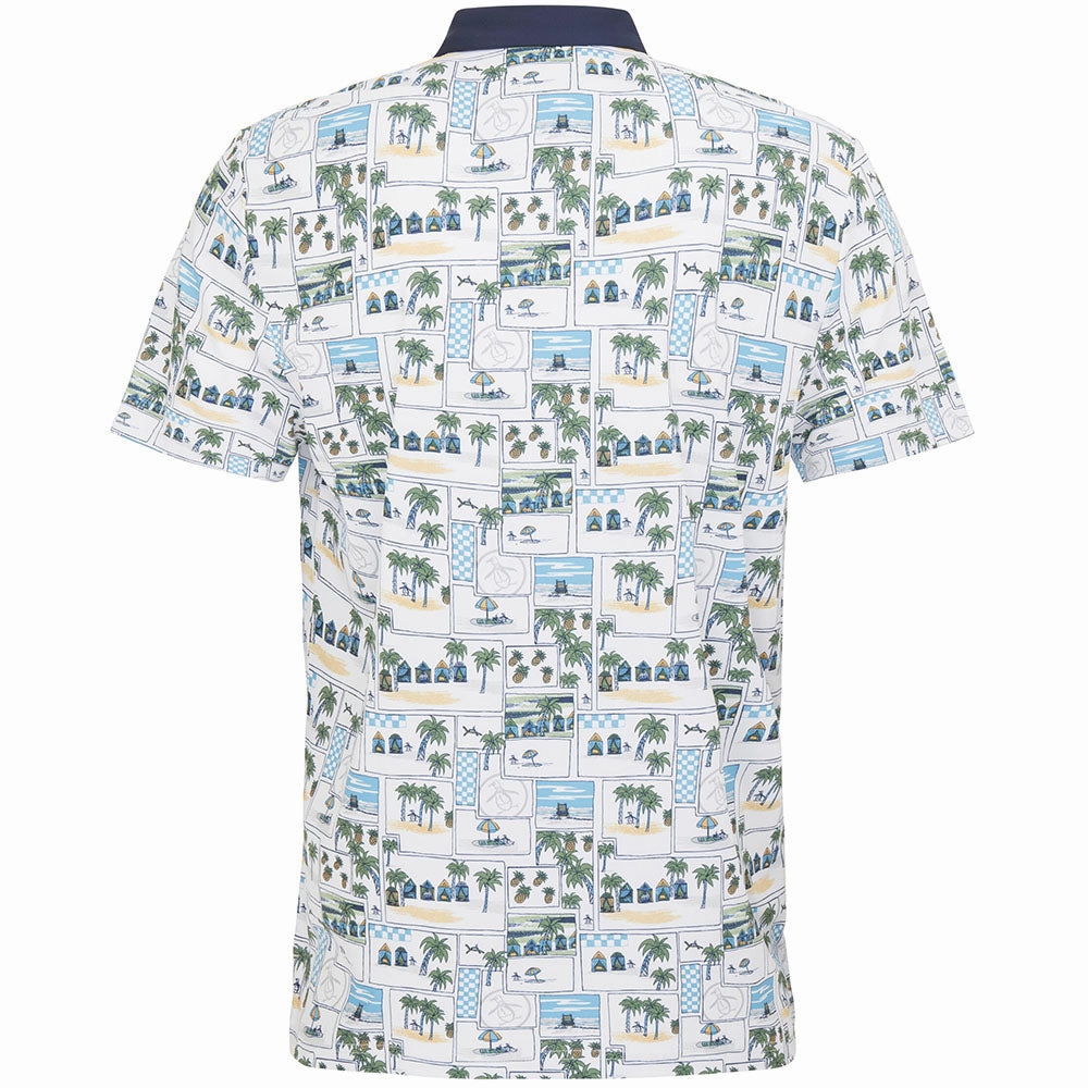 Easy Style Wear Original Penguin Beach Club Print Polo Shirt - Bright White