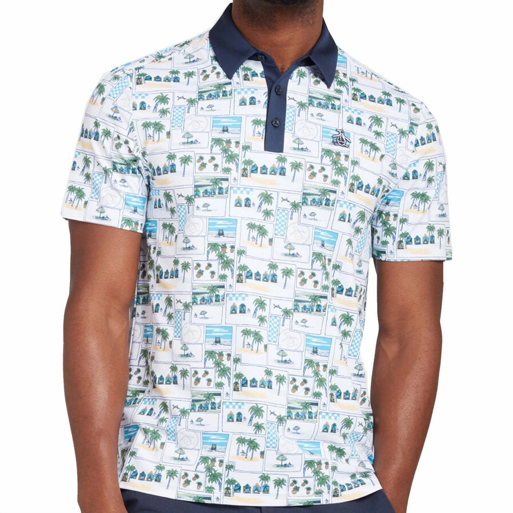 Crew neck classic Relaxed Wear Original Penguin Beach Club Print Polo Shirt - Bright White