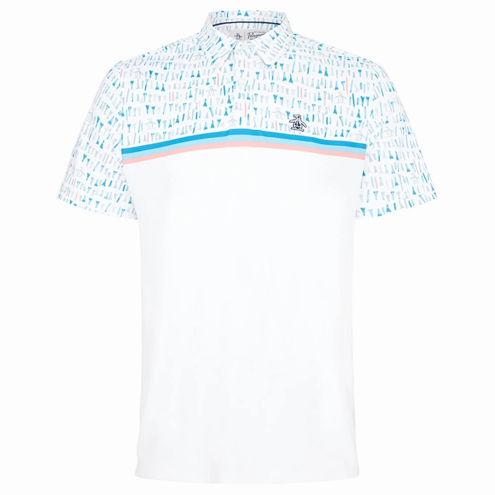 Original Penguin Broken Tees Print Polo Shirt - Bright White Fashionable Wear Chill Comfort Look