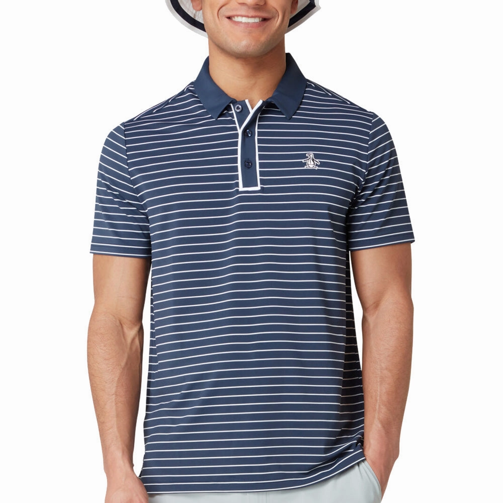 Original Penguin Heritage Stripe Polo Shirt - Black Iris Breathable mesh