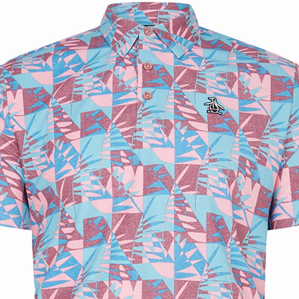 V neck Weekend Comfort Original Penguin Jaspe Cubit Leaf Print Polo Shirt - Cordovan