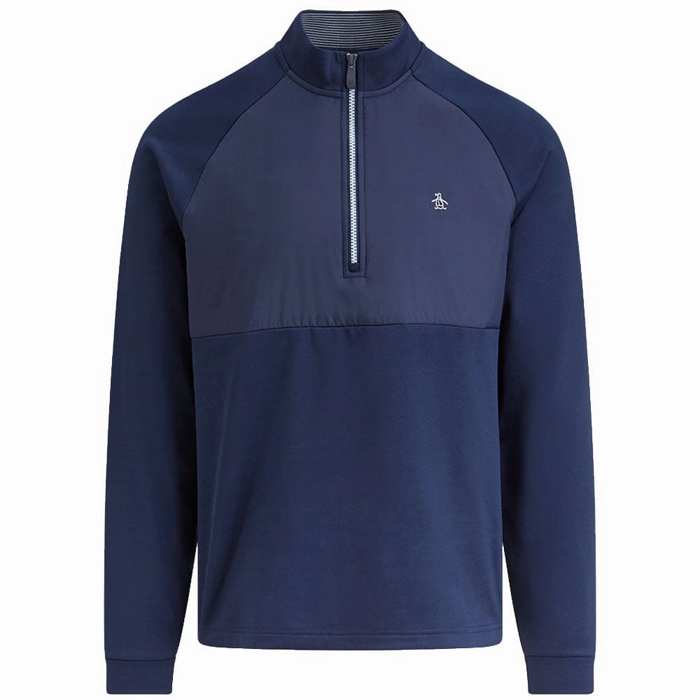 Original Penguin Mixed Media 1/4 Zip Sweater - Black Iris Odor Free Street-Ready Wear