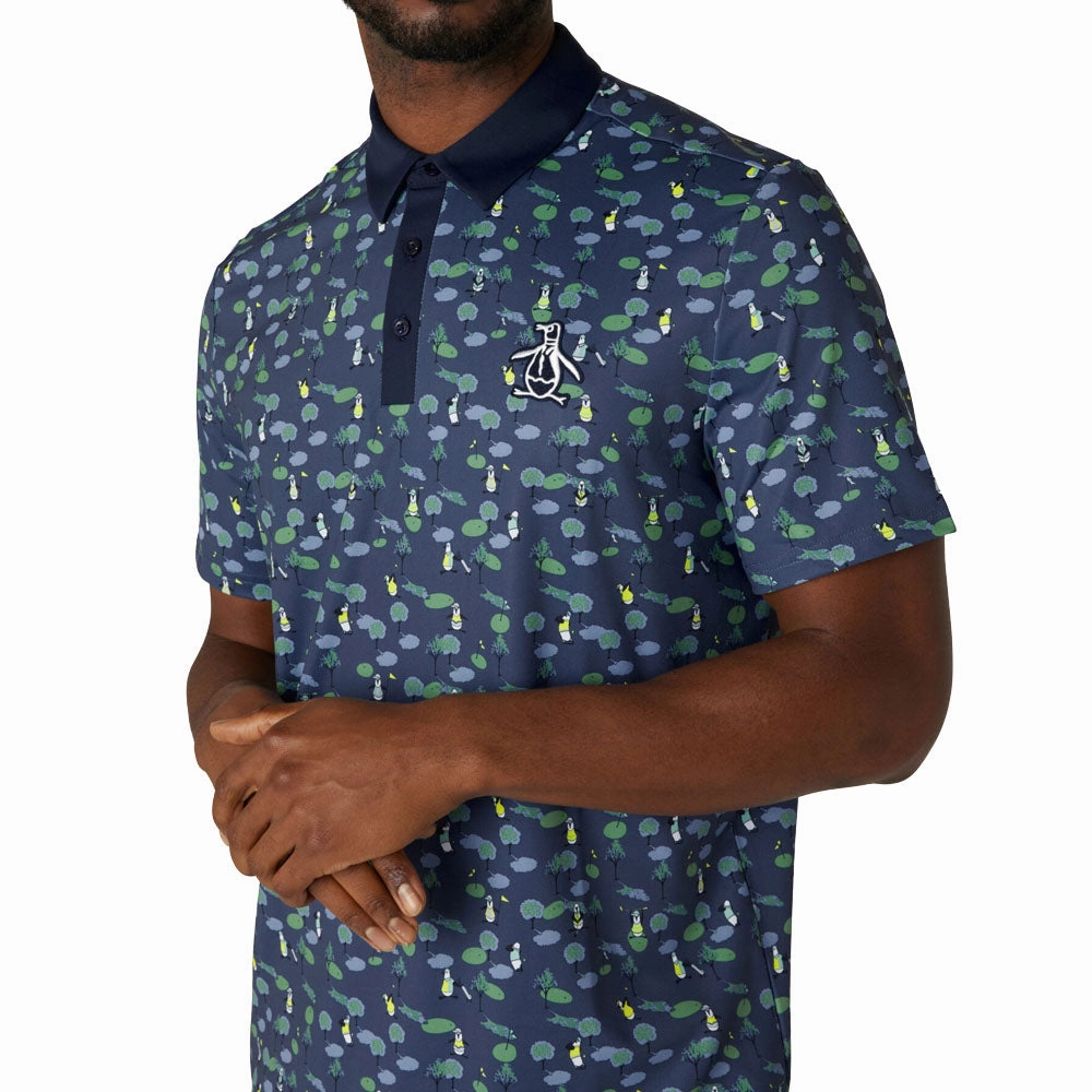 Original Penguin Pete On The Course Large Pete Logo Polo Shirt - Black Iris Eye-Catching