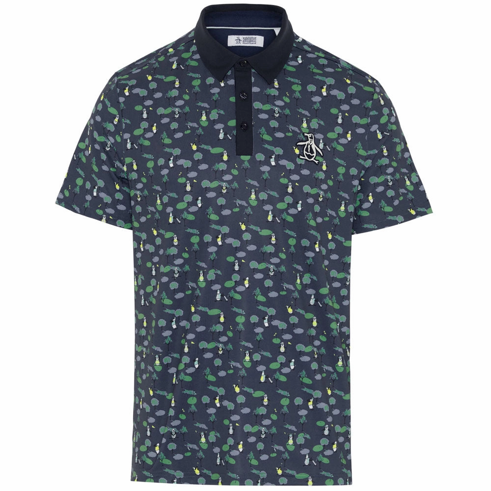 Original Penguin Pete On The Course Large Pete Logo Polo Shirt - Black Iris Comfy Look Wear