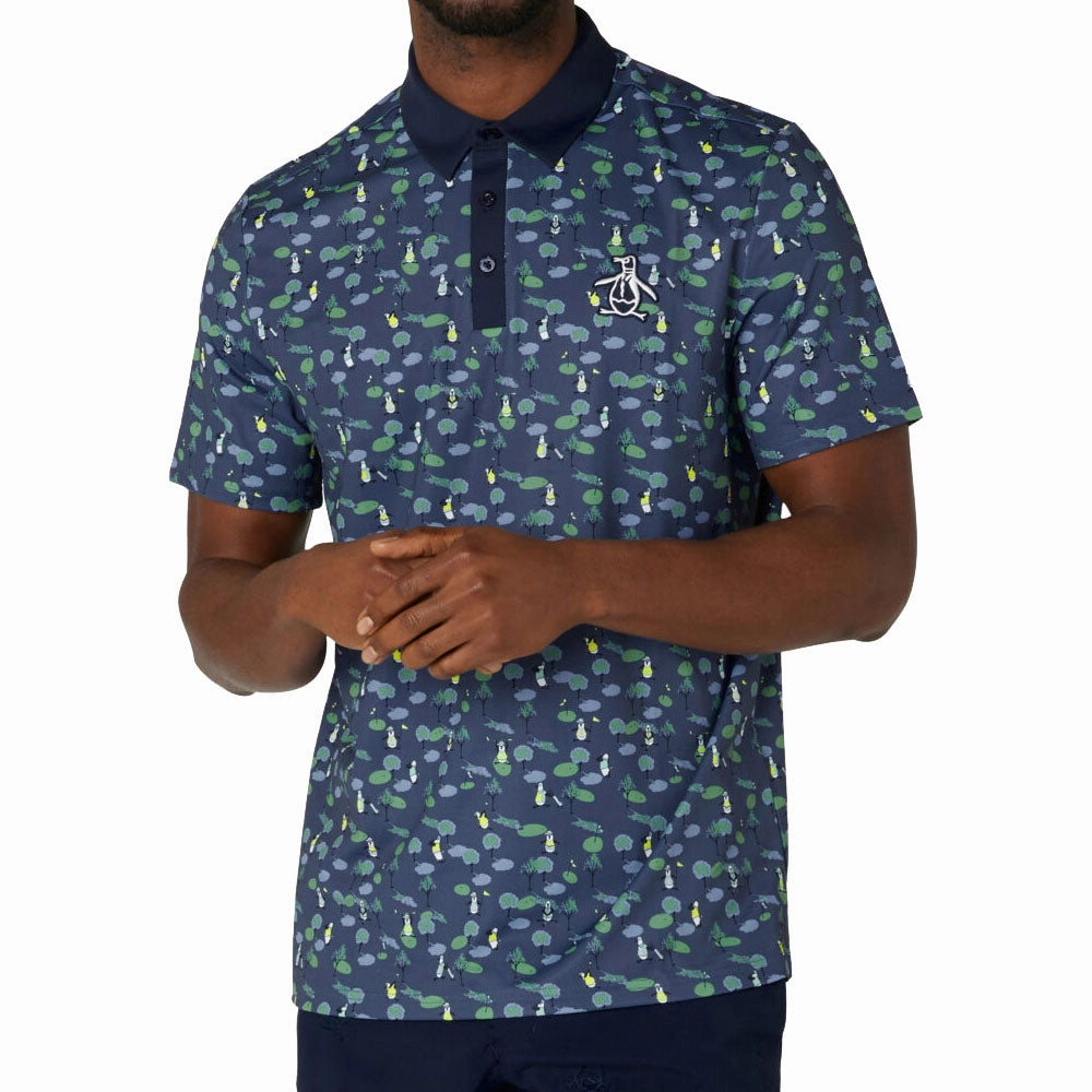 Original Penguin Pete On The Course Large Pete Logo Polo Shirt - Black Iris LongLastingColor