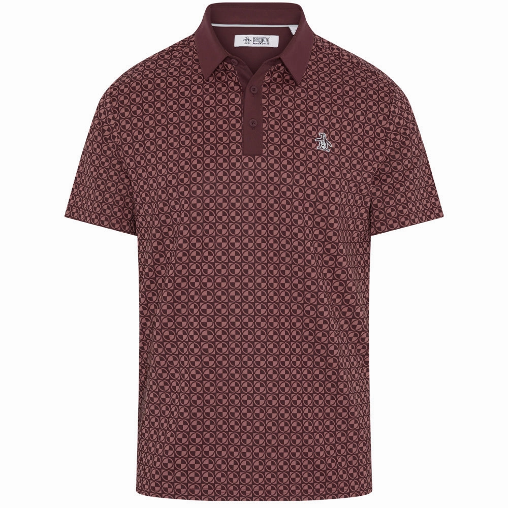 Original Penguin Pete's Check Print Block Polo Shirt - Mauve Wine Minimal Trend No Slip Shoulder Design