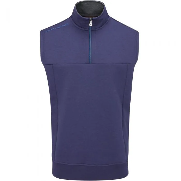 Contoured Fit Oscar Jacobson Hawkes 1/4 Zip Sleeveless Pullover - Navy