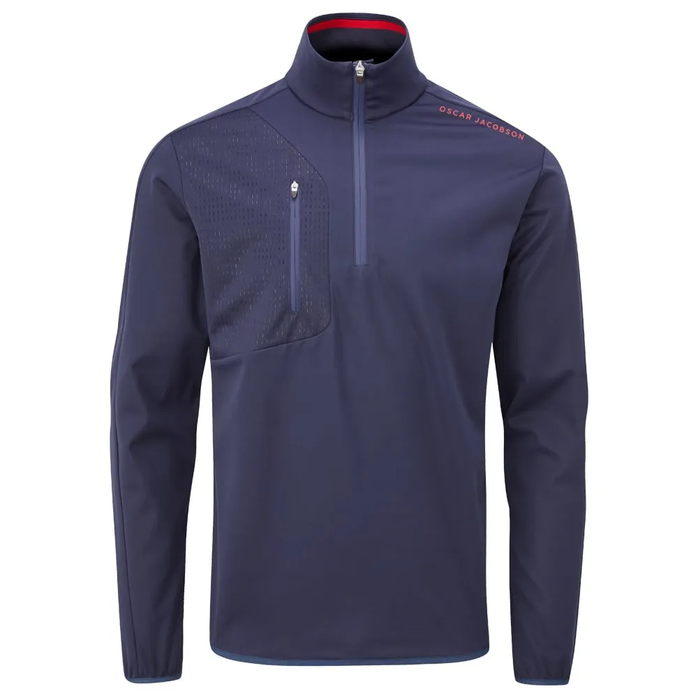 Double Stitch Reinforcement Stretch Comfort Fit Oscar Jacobson Richmond 1/2 Zip Windproof Jacket - Navy