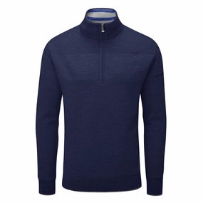 Classic Bold Essential Comfort Oscar Jacobson Anders Lined 1/2 Zip Sweater - Navy