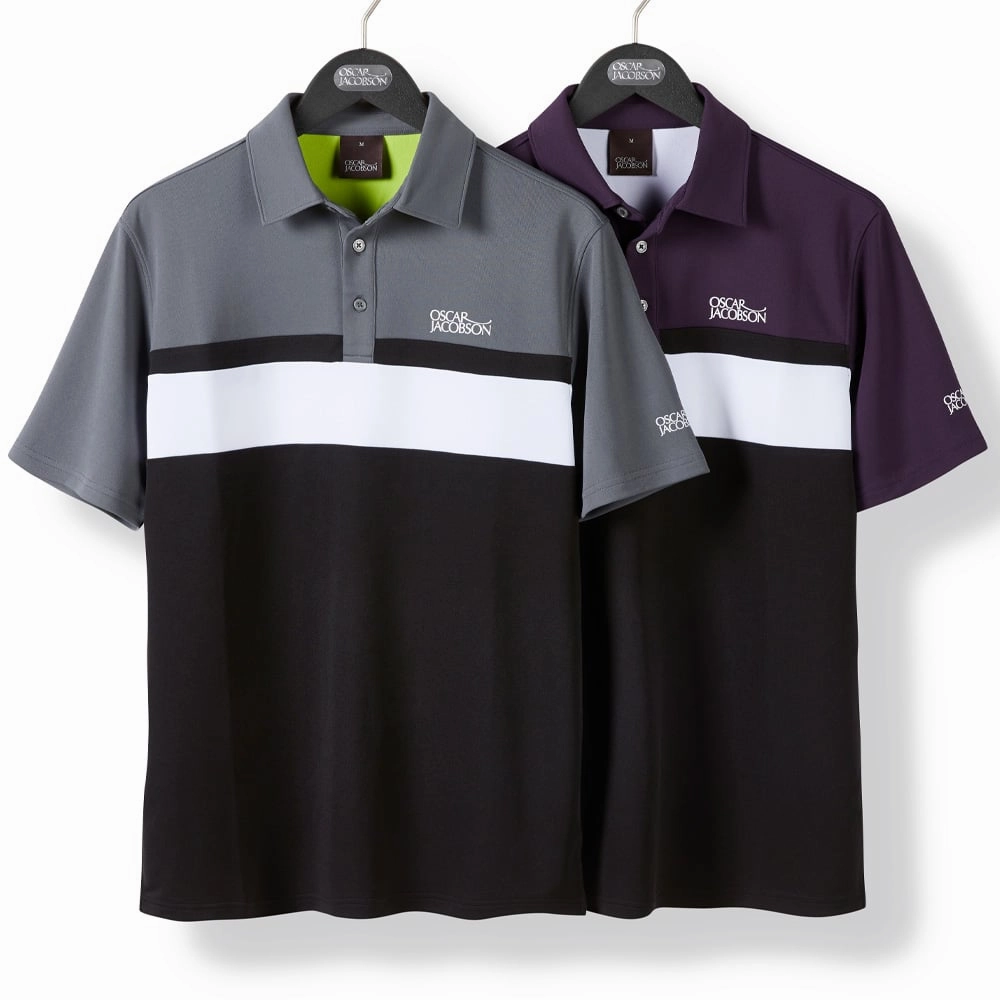 Oscar Jacobson Boston Polo Shirt - Black/Plum Breathable Fit Relaxed Design