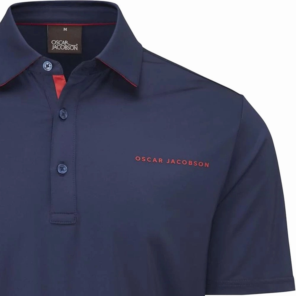 Oscar Jacobson Chap II Tour Polo Shirt - Navy/Jewel Red Stretchable Armholes