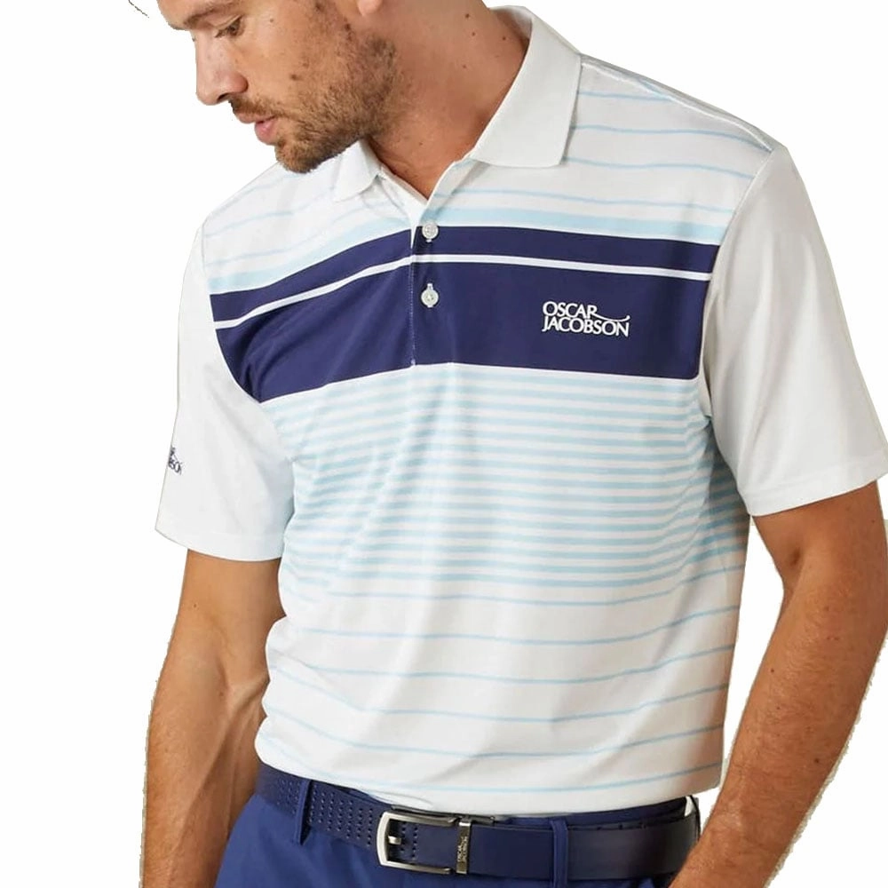 Loose fitting comfort Oscar Jacobson Croft Polo Shirt - Cool Blue/White
