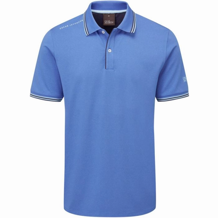 Oscar Jacobson Falcon Polo Shirt - Mid Blue Modern Layering Cool Weather Wear