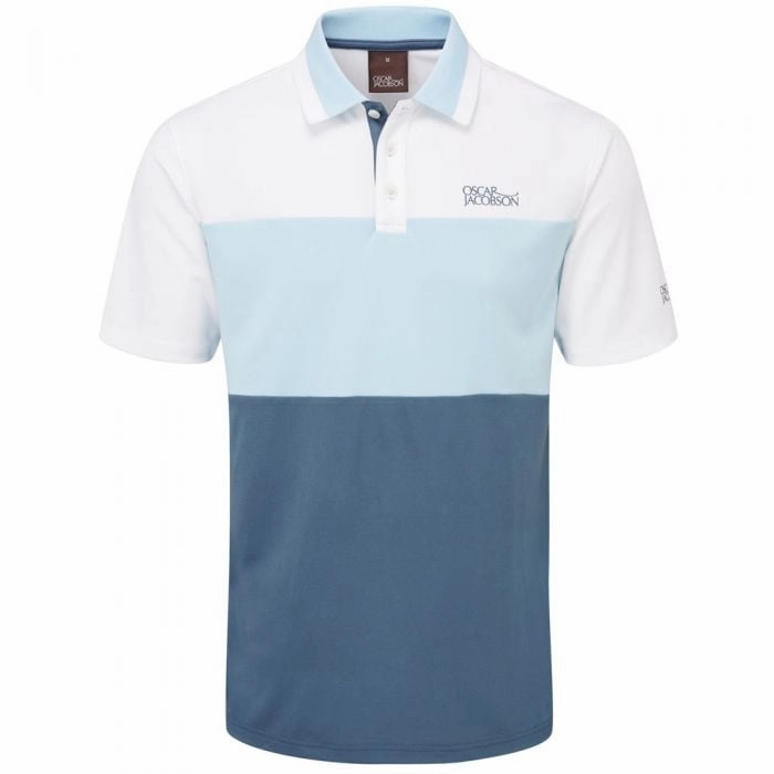 Button Down Oscar Jacobson Fulmer Polo Shirt - White/Sky Blue/Blue Charcoal