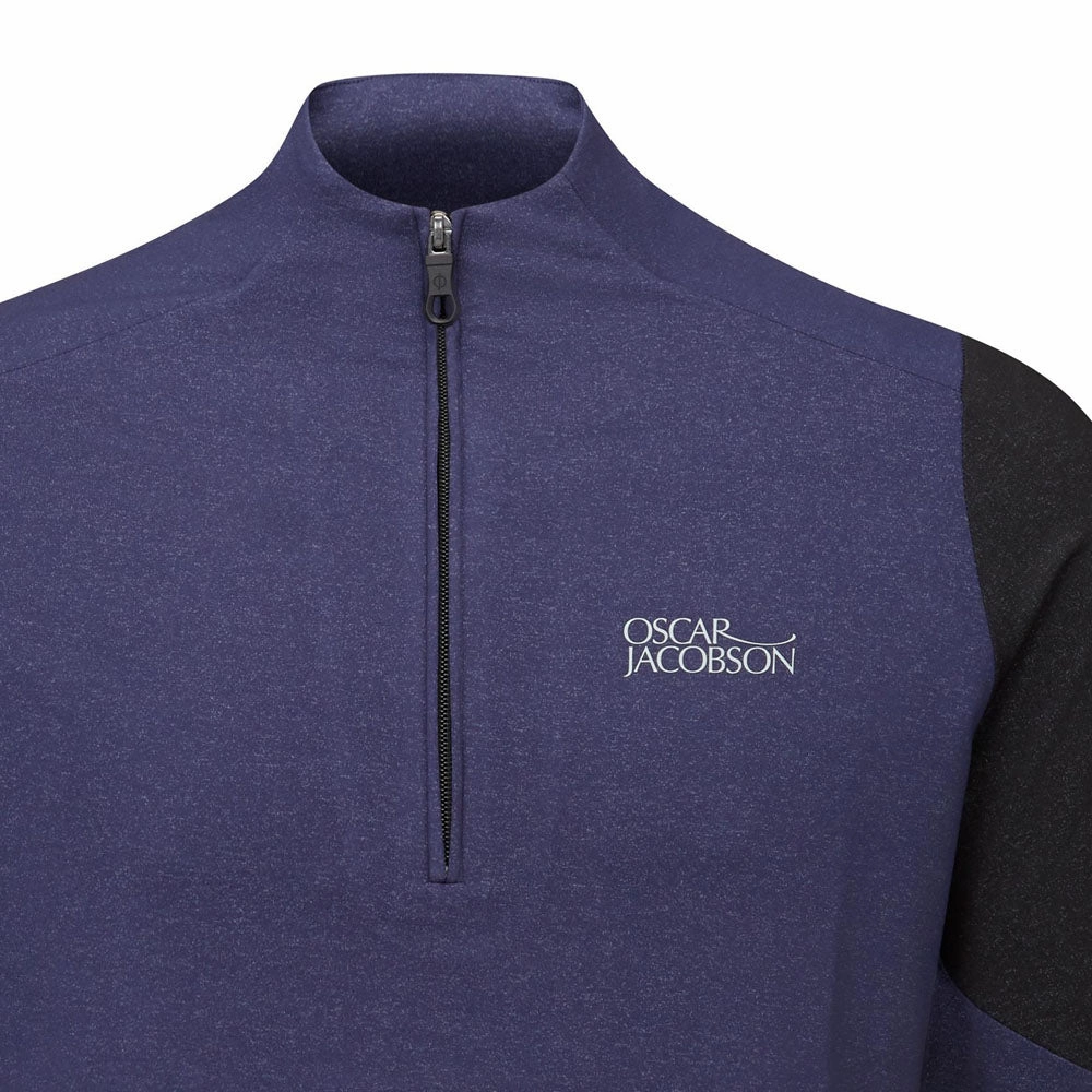 Oscar Jacobson Lodstock Tour Mid Layer 1/2 Zip Pullover - Navy Marl Cuffed Sleeves