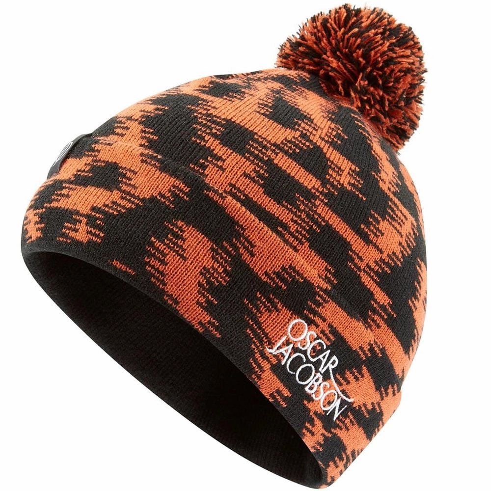 Oscar Jacobson Miller Knitted Bobble Hat - Black/Orange Rust Hiking Gear