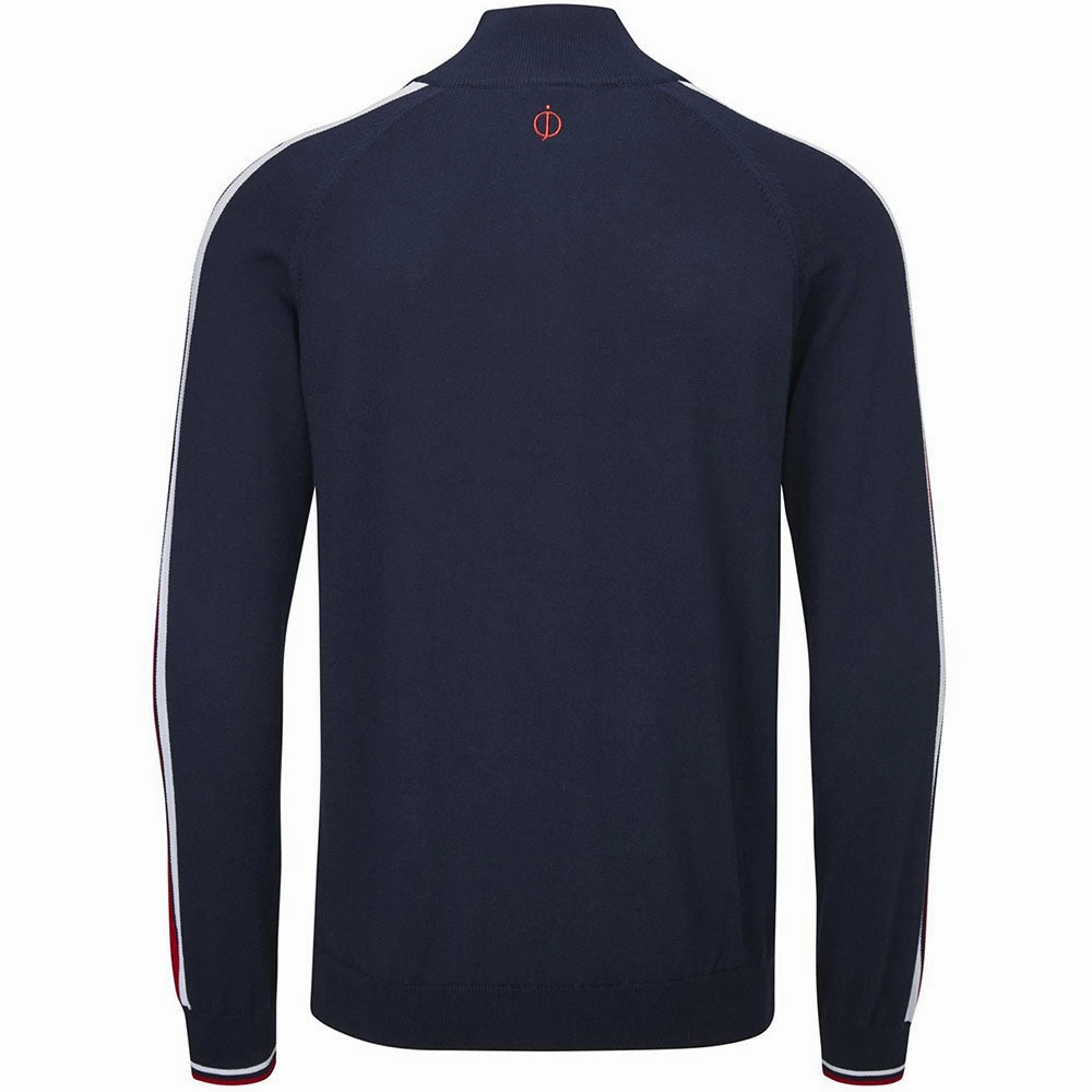 Essential Minimal Timeless Bold Oscar Jacobson Repton Pin Pullover - Navy/Jewel Red/White