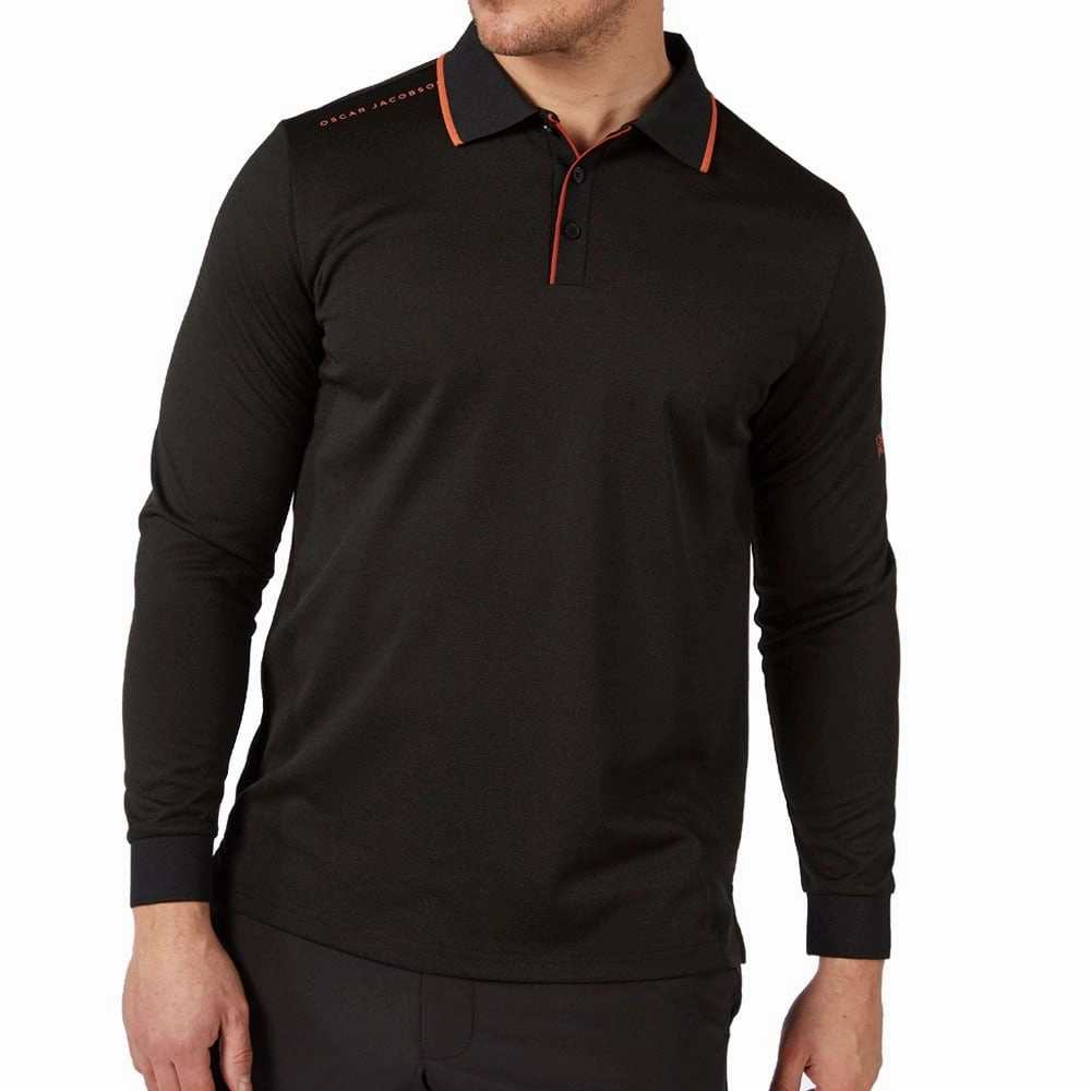 Oscar Jacobson Sheldon Long Sleeve Polo Shirt - Black Soft and Relaxed