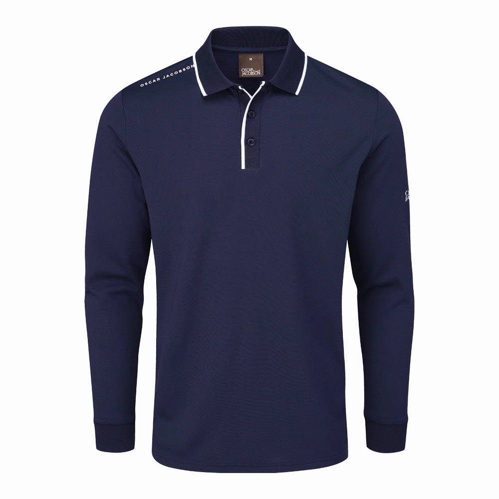 Fresh Look Oscar Jacobson Sheldon Long Sleeve Polo Shirt - Navy