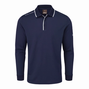 Stretchable Collar Band Flexible Cuff Design Oscar Jacobson Sheldon Long Sleeve Polo Shirt - Navy