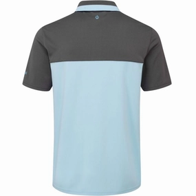 Oscar Jacobson Stanton Polo Shirt - Charcoal/Sky Blue Light Design Ruffled edges