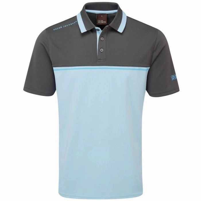 Oscar Jacobson Stanton Polo Shirt - Charcoal/Sky Blue Comfy and Soft