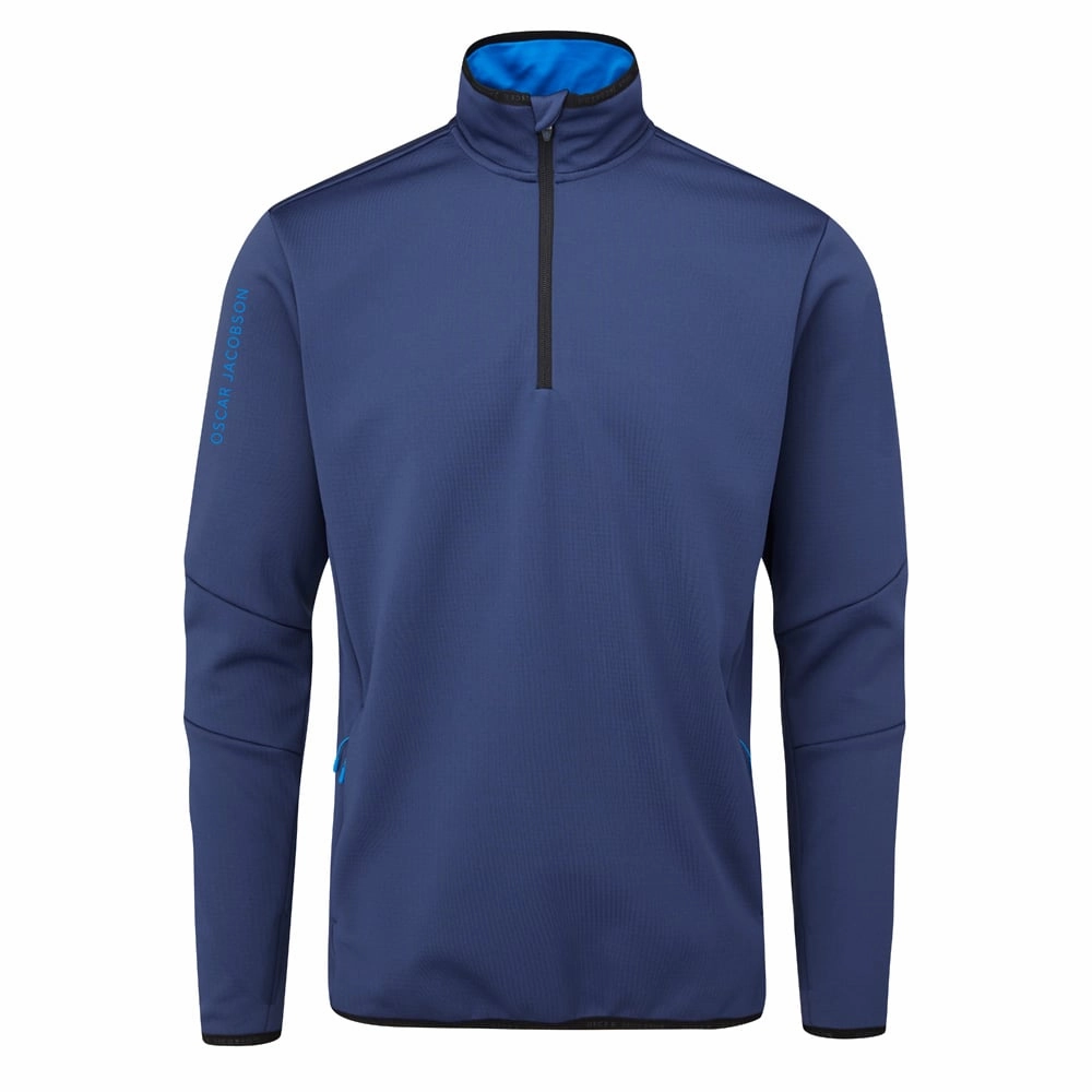 Oscar Jacobson Thorpe 1/2 Zip Fleece Pullover Top - Navy Light Warmth Relaxed Look