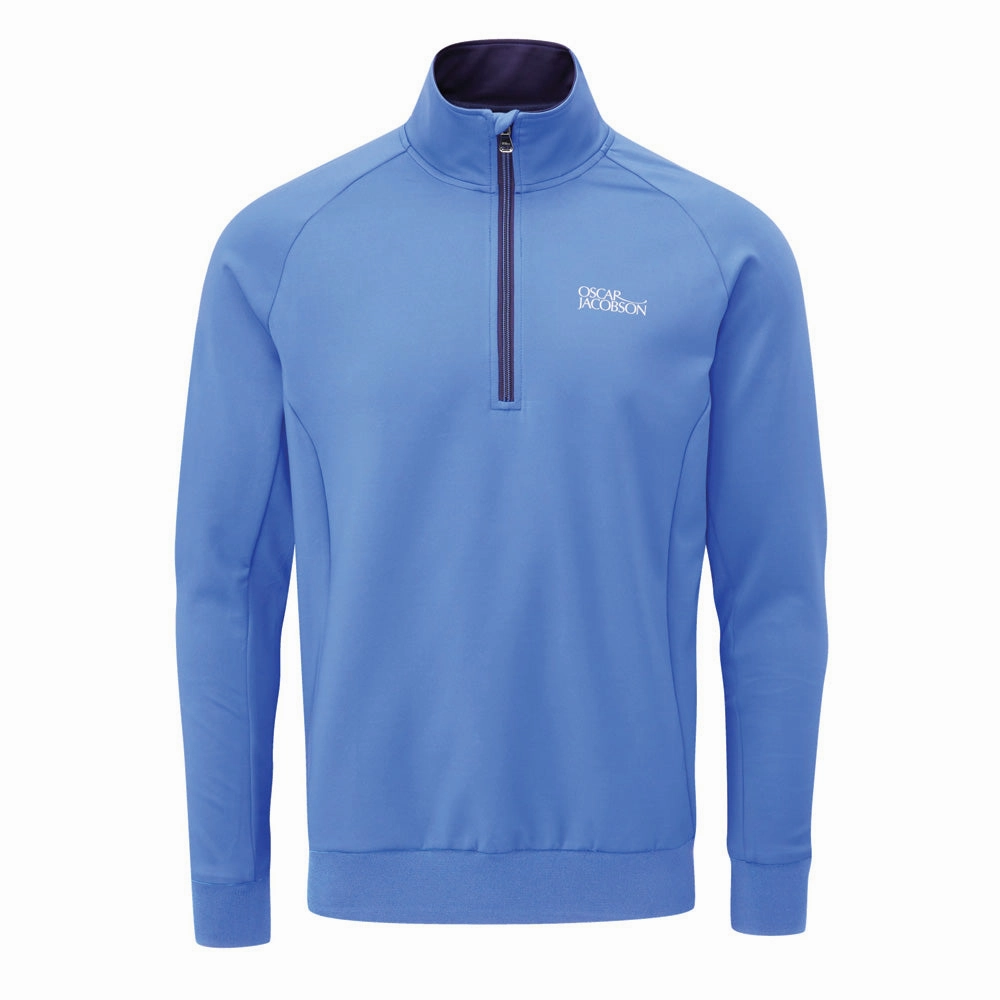 anti shrinking Oscar Jacobson Trent Tour 1/2 Zip Golf Sweater - Mid Blue