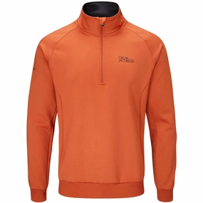 Oscar Jacobson Trent Tour Mid Layer 1/2 Zip Pullover - Orange Rust jewelry accents