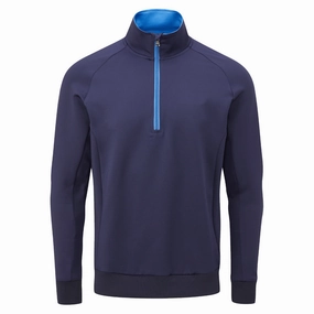 Oscar Jacobson Trent tour Zip Neck Sweater - Navy Contrast Stitching suitable for casual events