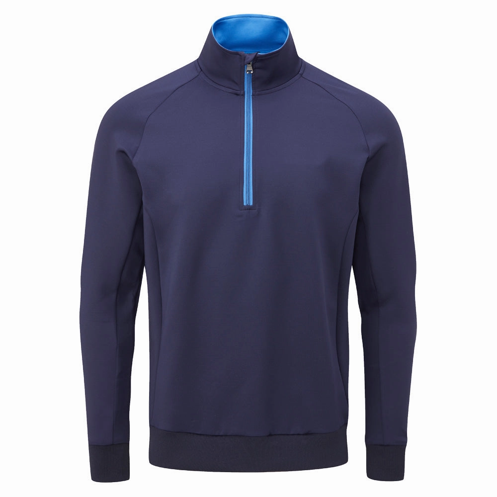 Oscar Jacobson Trent tour Zip Neck Sweater - Navy Contrast Stitching suitable for casual events