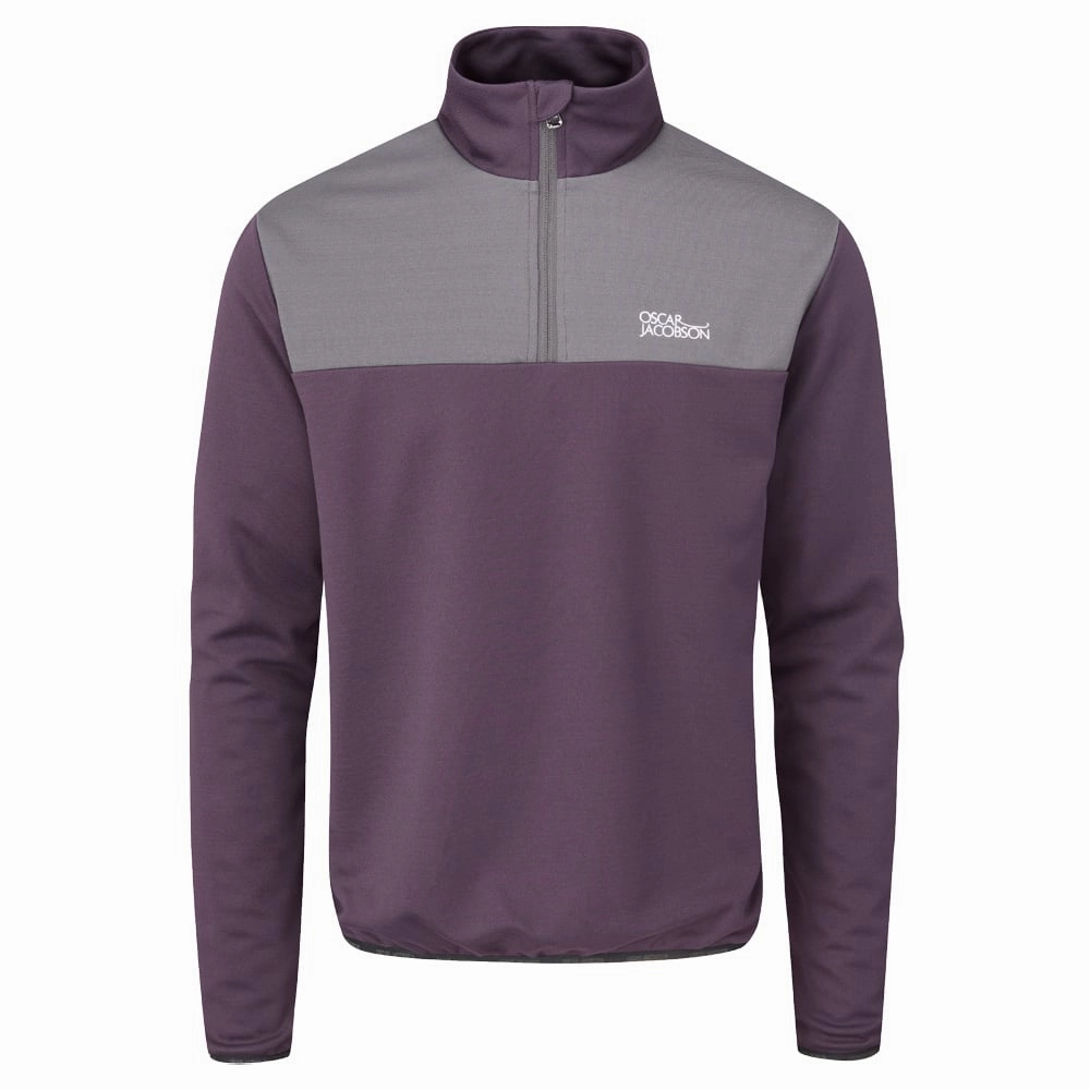 Oscar Jacobson Wainright Lined Zip Neck Sweater - Plum Zip Closure