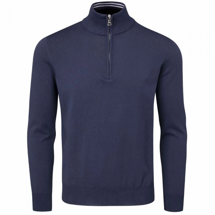 Oscar Jacobson Waldorf 1/2 Zip Pullover - Navy full sleeve Comfortable Layers