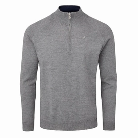 Everyday Look Cozy Warmth Oscar Jacobson Warwick Pin Zip Neck Merino Sweater - Dark Grey