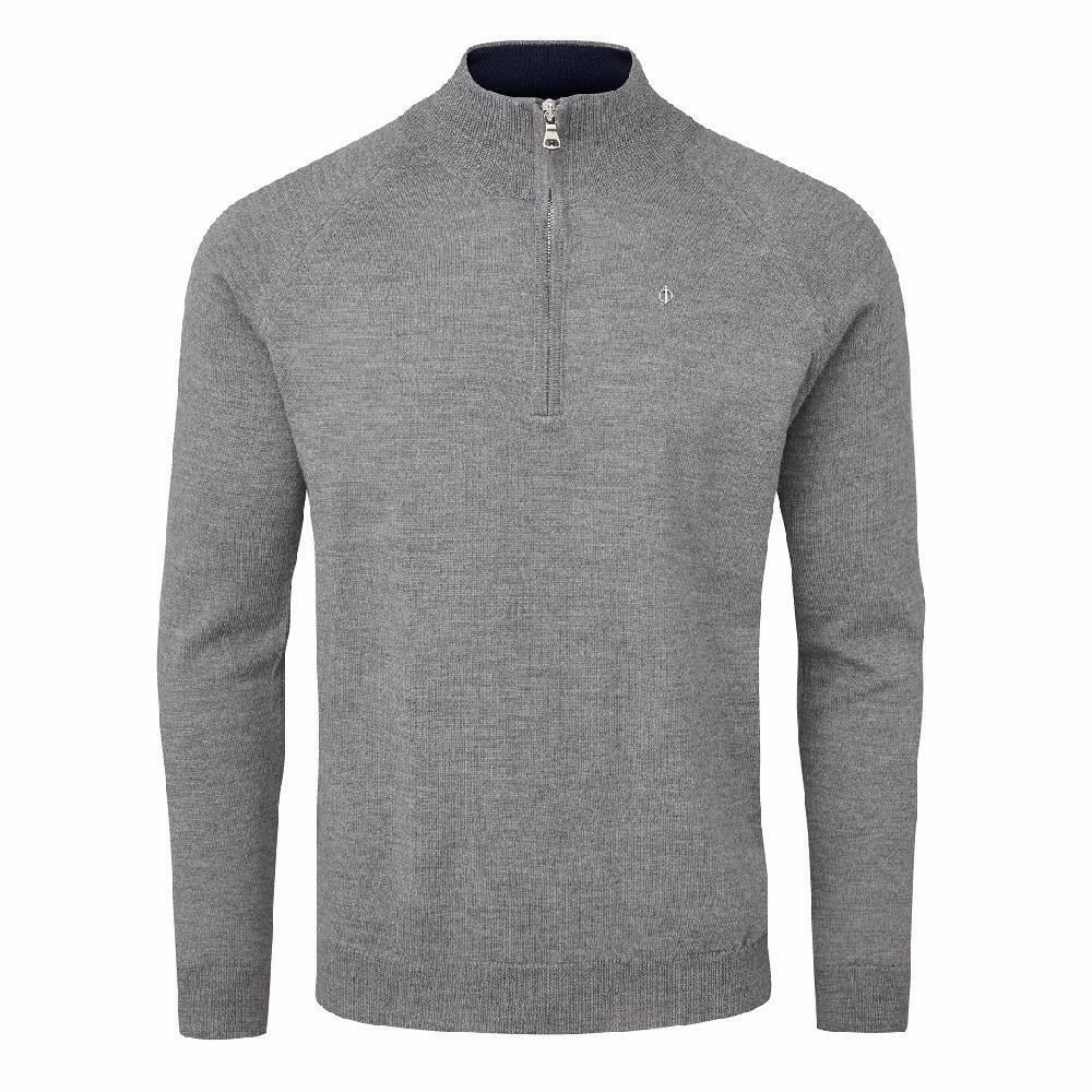 Everyday Look Cozy Warmth Oscar Jacobson Warwick Pin Zip Neck Merino Sweater - Dark Grey