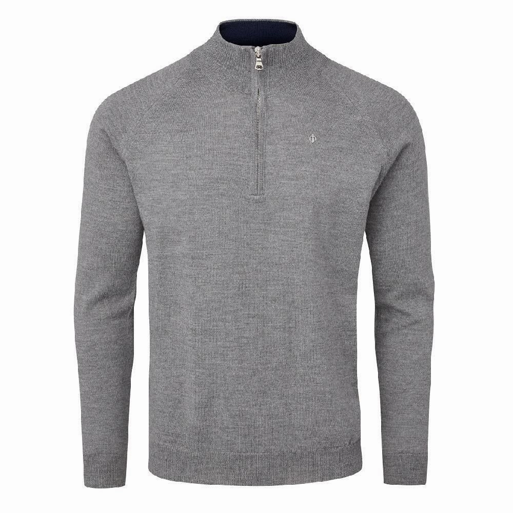 Streetwear Basics Oscar Jacobson Warwick Pin Zip Neck Merino Sweater - Dark Grey
