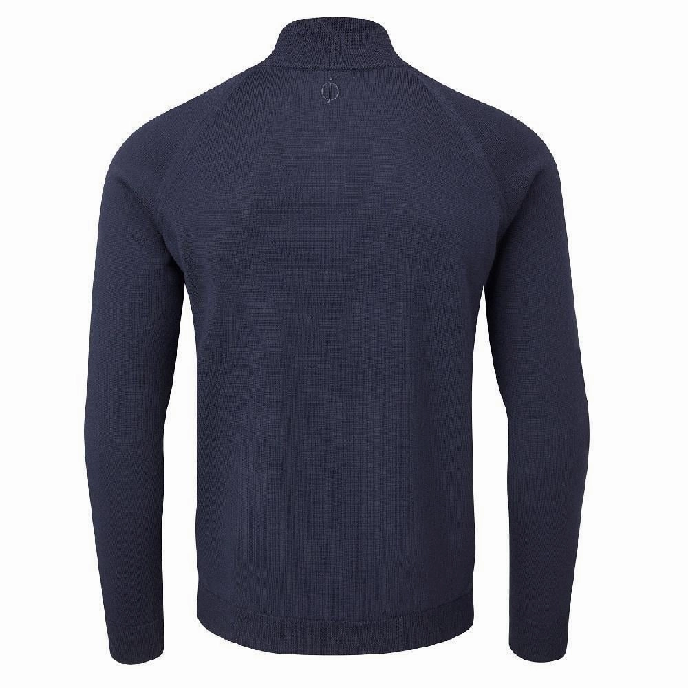 Oscar Jacobson Warwick Pin Zip Neck Merino Sweater - Navy Cozy Wearable