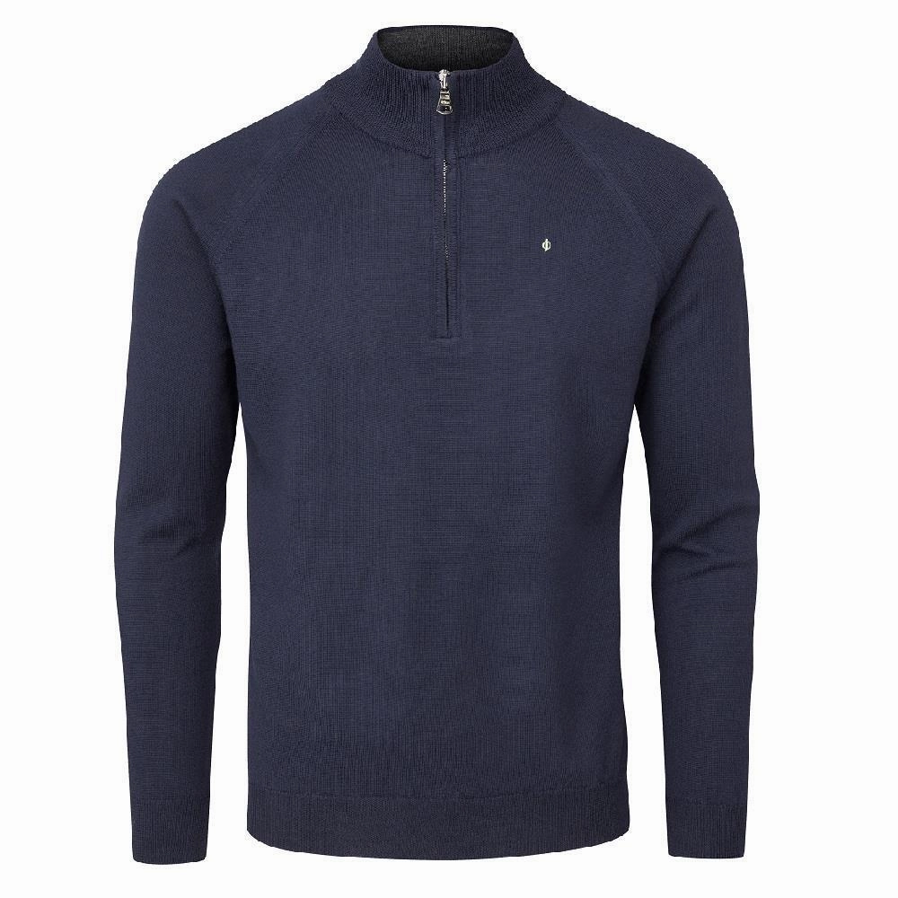Oscar Jacobson Warwick Pin Zip Neck Merino Sweater - Navy Quilted Lining product mass produced efficiency